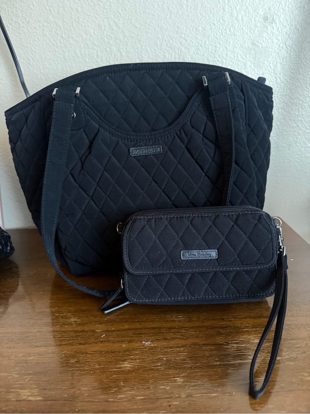 Vera Bradley Quilted Black Tote and Wristlet Set